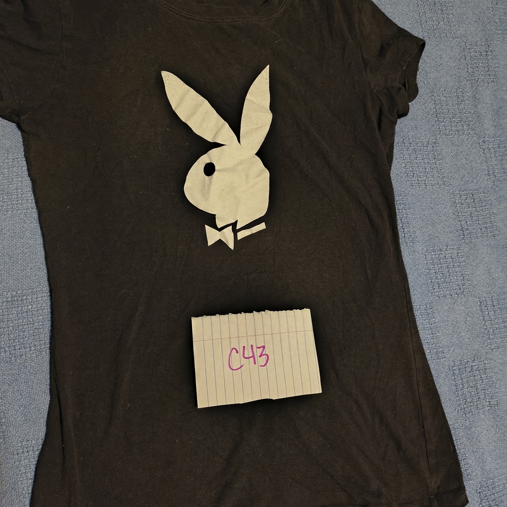 Reserved Black Graphic Tee with Bunny Design